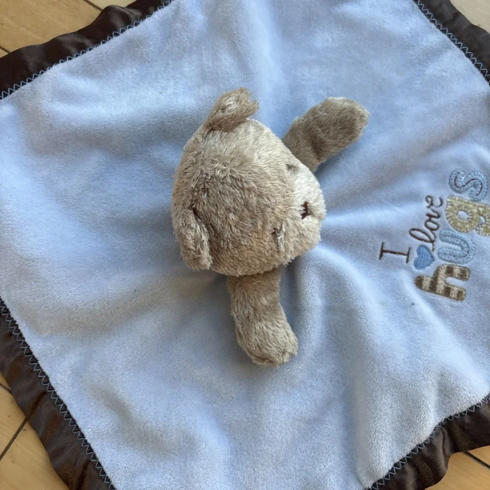 Carters Child Of Mine I Love Hugs Lovey Blue Fleece Brown Trim Baby Blanket Bear